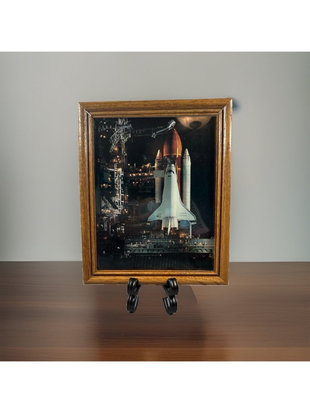 Vintage 1992 Space Shuttle Endeavor STS 49 Night 8X10 NASA Prestige In Oak Frame